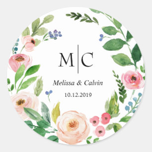 Sticker Monogramme Mariage Floral / Étiquette