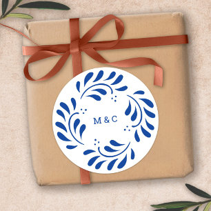 Sticker Monogramme Mariage mexicain bleu Puebla
