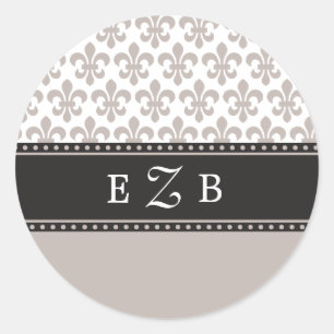 Sticker Monogramme Mariage Taupe Fleur de lis.