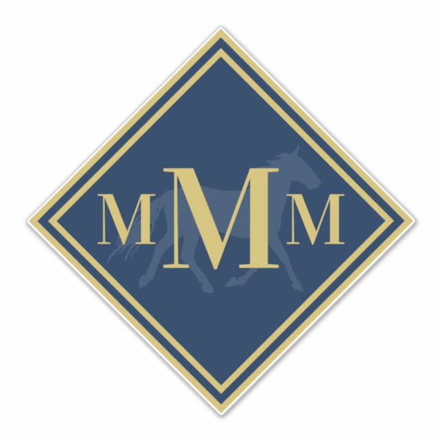 Sticker Monogramme Marine + Trame de cheval de Trot d'or T (Devant)
