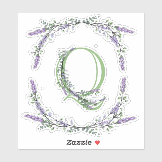 Sticker Monogramme Q Lavande Eucalyptus (Feuille)