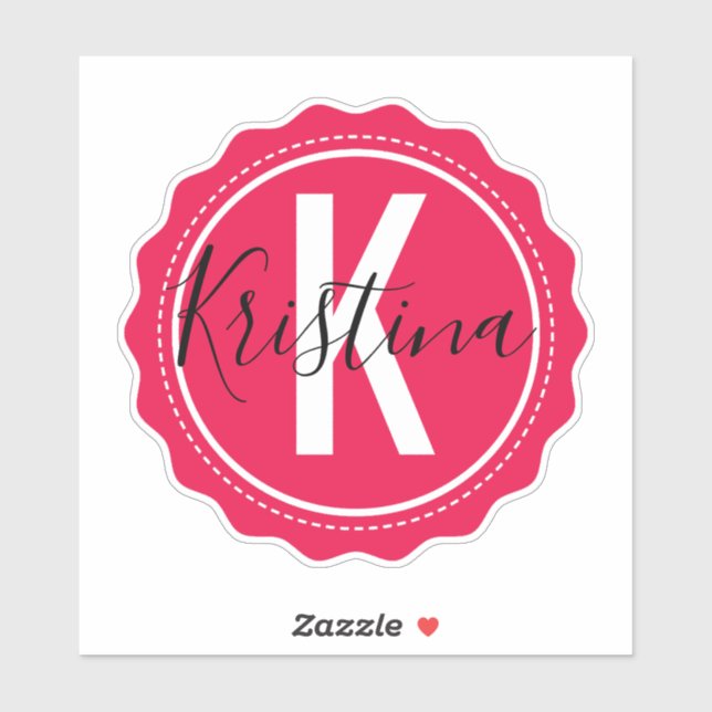 Sticker Monogramme rose tendance Initiale & Nom (Feuille)