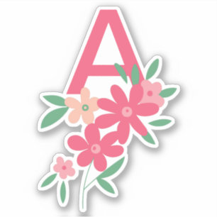 Sticker Monogramme rose Turquoise Dainty Fleurs illustrées