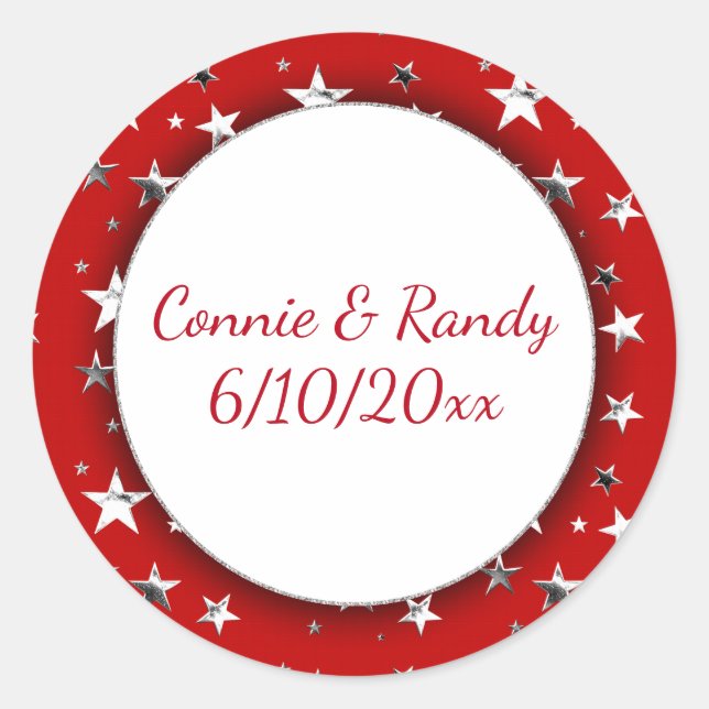 Sticker Monogramme rouge avec étoiles d'argent (Devant)