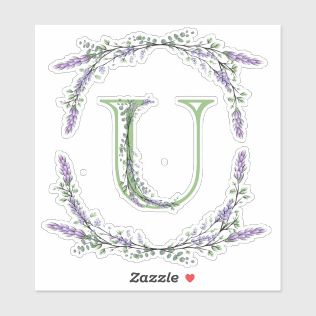 Sticker Monogramme U Lavender Eucalyptus (Feuille)