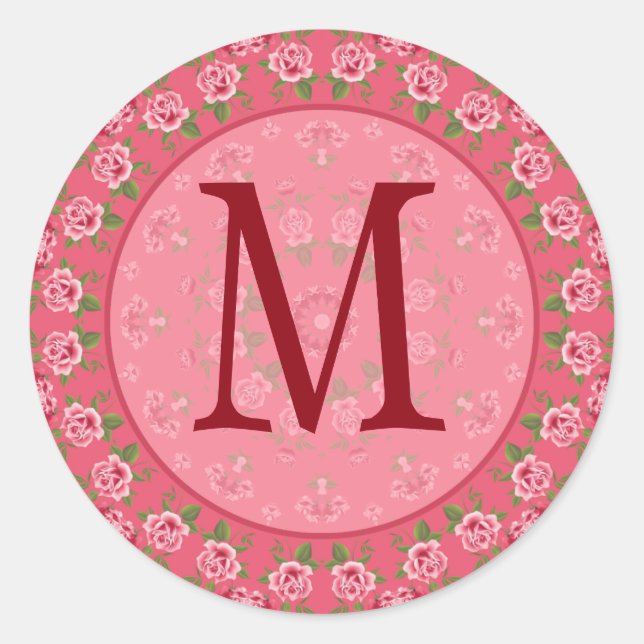 Sticker Monogramme vintage Rose Shabby (Devant)