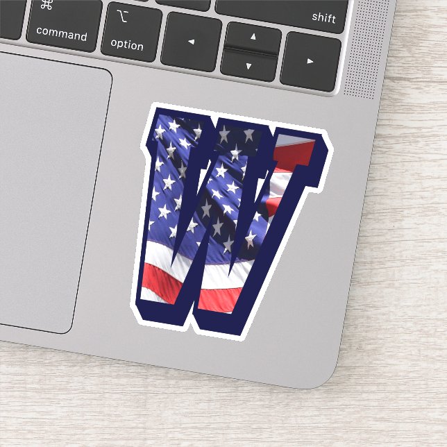 Sticker Monogramme W American Flag LETTRE W INITIAL USA (Détail)