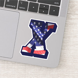 Sticker Monogramme X American Flag LETTRE X INITIAL USA