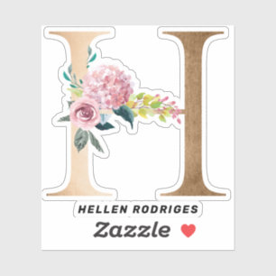 Sticker monogrammes floraux d'or lettrage