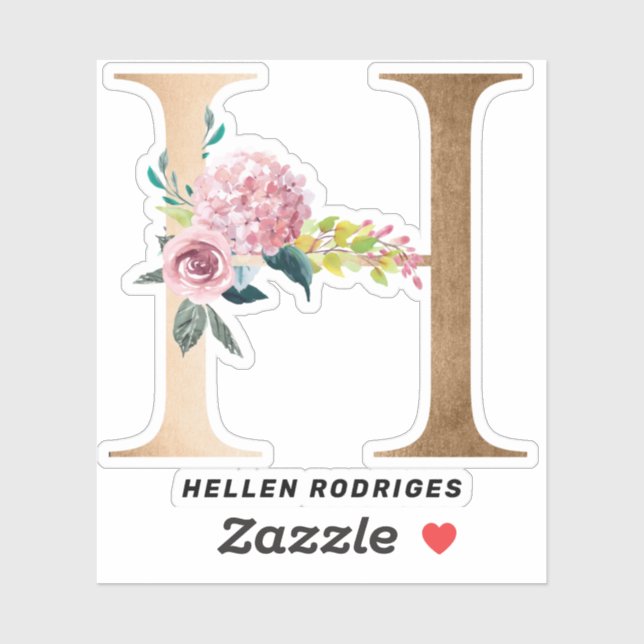 Sticker monogrammes floraux d'or lettrage (Feuille)