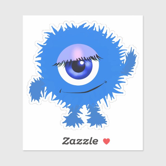 Sticker Monstre bleu Whimsical One Eyed 4 x 4 (Feuille)