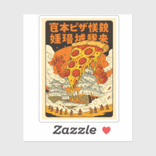 Sticker Monstre géant de pizza rétro attaque le château de