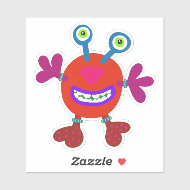 Sticker Monstre Whimsical Eyed Bubby Rouge 4 x 4 (Feuille)