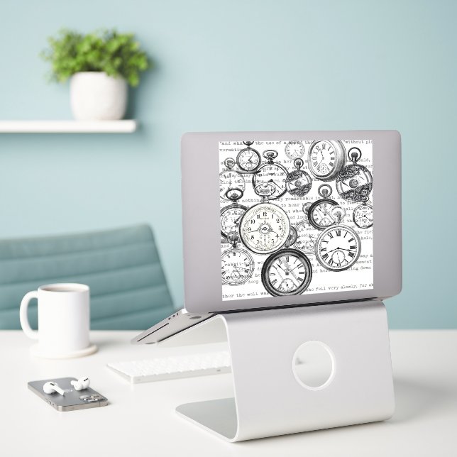 Sticker Montre de poche victorienne Alice au pays des merv (Ordinateur portable sur le bureau)