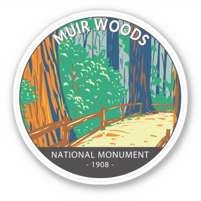 Sticker Monument national de Muir Woods Californie Vintage (Devant)