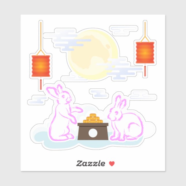 Sticker Moon Rabbit Mooncake Nuages Mooncake Festival à la (Feuille)