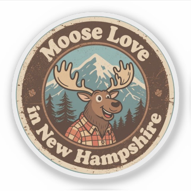 Sticker Moose Love_ New Hampshire Oeuvre forestière (Devant)