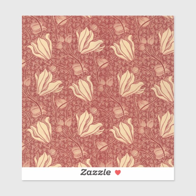 Sticker Morris Inspiré Lily Flower Botanique Rouge Textile (Feuille)