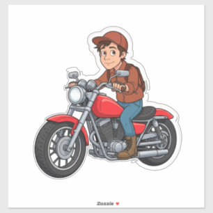 Sticker Motard de dessin animé chevauchant une moto 