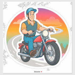 Sticker Motard de dessin animé chevauchant une moto
