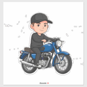 Sticker Motard de dessin animé chevauchant une moto 