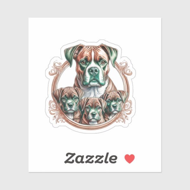 Sticker Mother Boxer And Her 3 Pups (Feuille)
