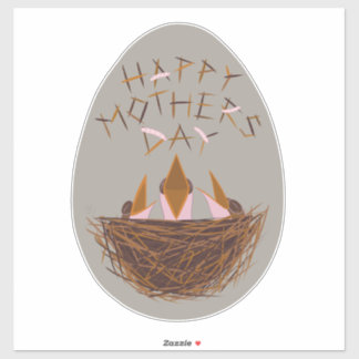 Sticker Mothers Day Greeting with Baby Birds in Nest