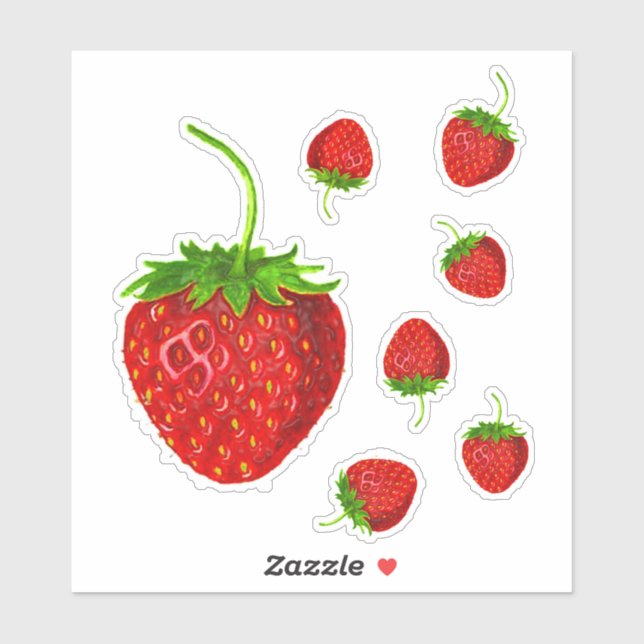 Sticker Motif à fraise rouge (Feuille)