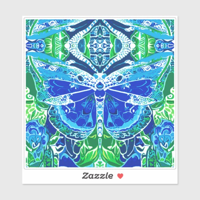 Sticker Motif Batik de papillon et de médaillon en bleu (Feuille)