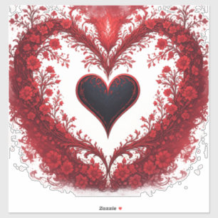 Sticker Motif de cœur floral rouge avec des fleurs épanoui