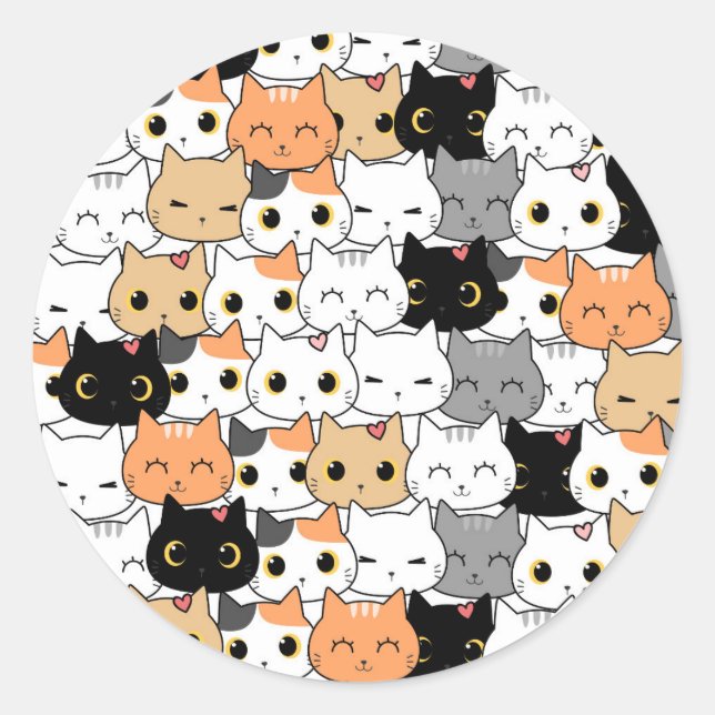 Sticker motif doux chaton doodten sans soudure (Devant)