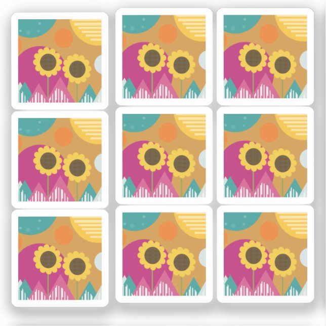 Sticker Motif floral botanique de tournesol coloré (Recto)