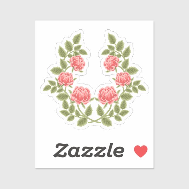 Sticker Motif floral de roses rose poussiéré vintage - Rom (Feuille)