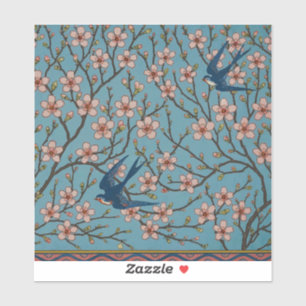 Sticker Motif rétro de l'hirondelle à fleurs bleues par Wa