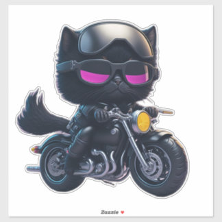 Sticker Motorcycle d'équitation de chat noir mignon