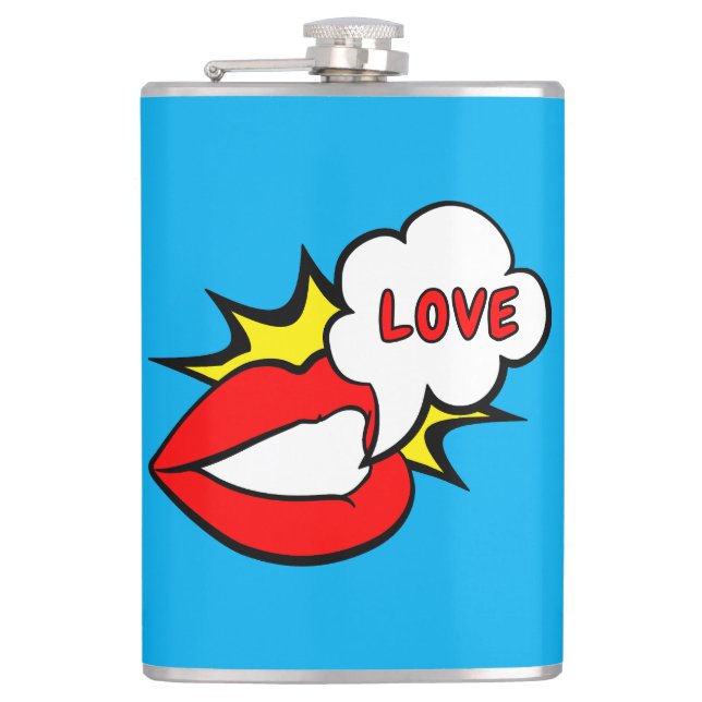 Sticker - Mouth Speech Bubble + YOUR TEXT & IDEA 1 Hip Flask (Front)