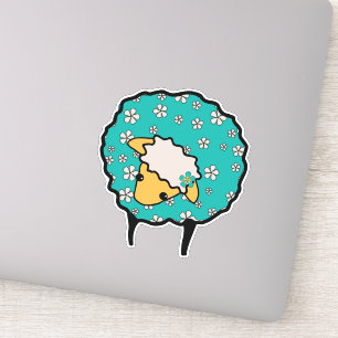Sticker Mouton Whimsical avec toison bleue et imprimé fleu