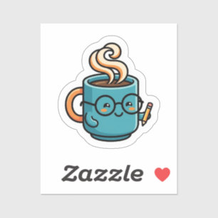 Sticker Mug à café mignon Kawaii portant des lunettes de l