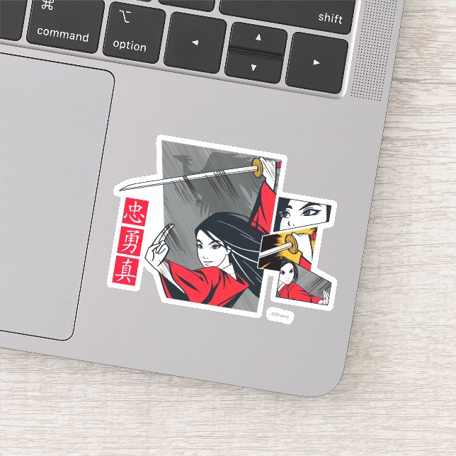 Sticker Mulan avec panneaux illustrés d'épée (Détail)