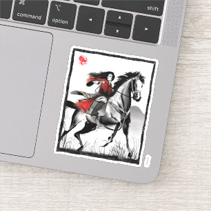Sticker Mulan Riding Vent Noir encadré Aquarelle