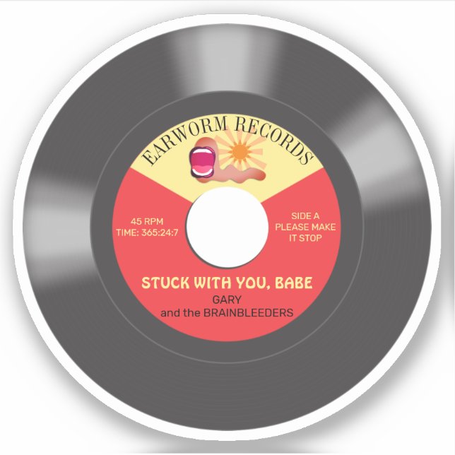 Sticker Musique earworm 45 disque vinyle simple personnali (Devant)