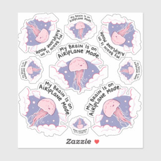 Sticker My Brain Airplane Mode Funny Jellyfish Brain Fog 