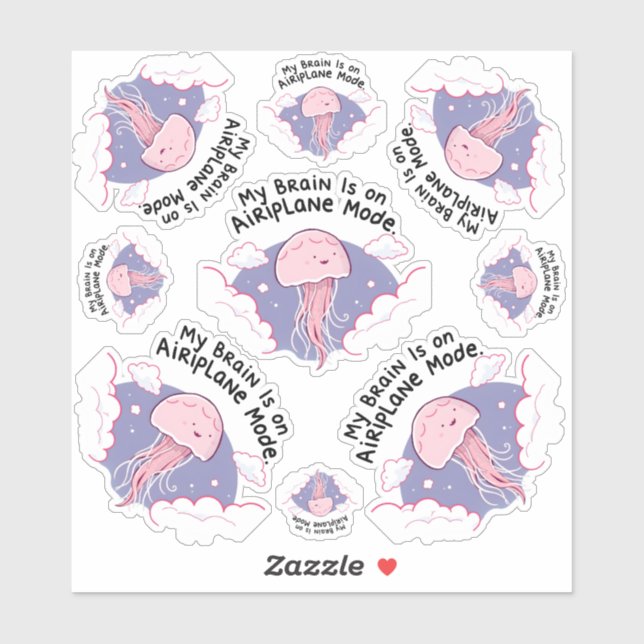Sticker My Brain Airplane Mode Funny Jellyfish Brain Fog  (Feuille)