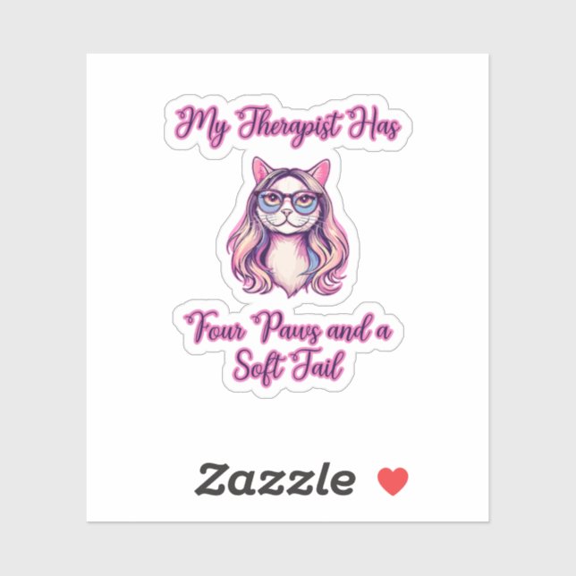 Sticker My Therapist Has Four Paws Soft Tail Cat Lover (Feuille)
