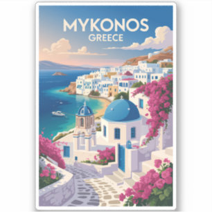 Sticker Mykonos Grèce Côte Voyage Art Vintage