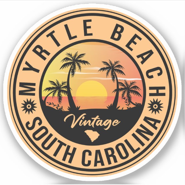Sticker Myrtle Beach South Carolina Retro Sunset Souvenir (Devant)