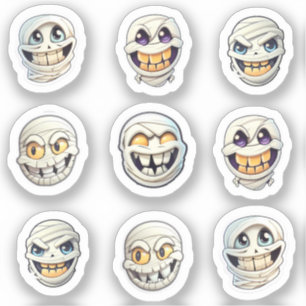 Sticker Mystère des momies : Ensemble d'Halloween souriant