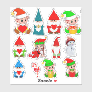 Sticker Nains de Noël, lutins et bonhomme de neige assorti