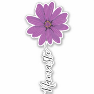 Sticker Namaste Script Purple Flower Stem
