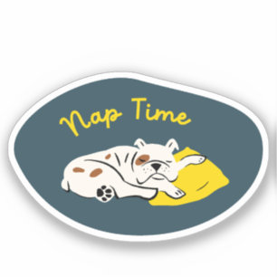 Sticker "Nap Time" sommeil bulldog marine et jaune rétro